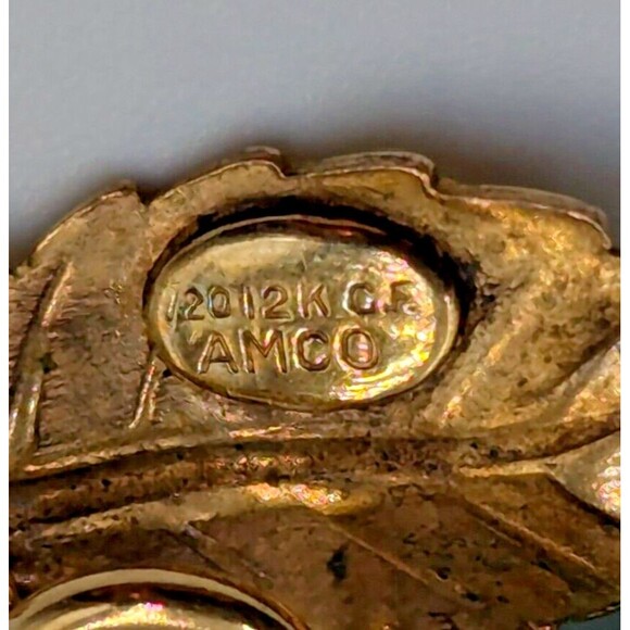 Vintage Amco 12K Yellow Gold Filled Green Pekin Glass Set Necklace Earrings - Picture 14 of 16